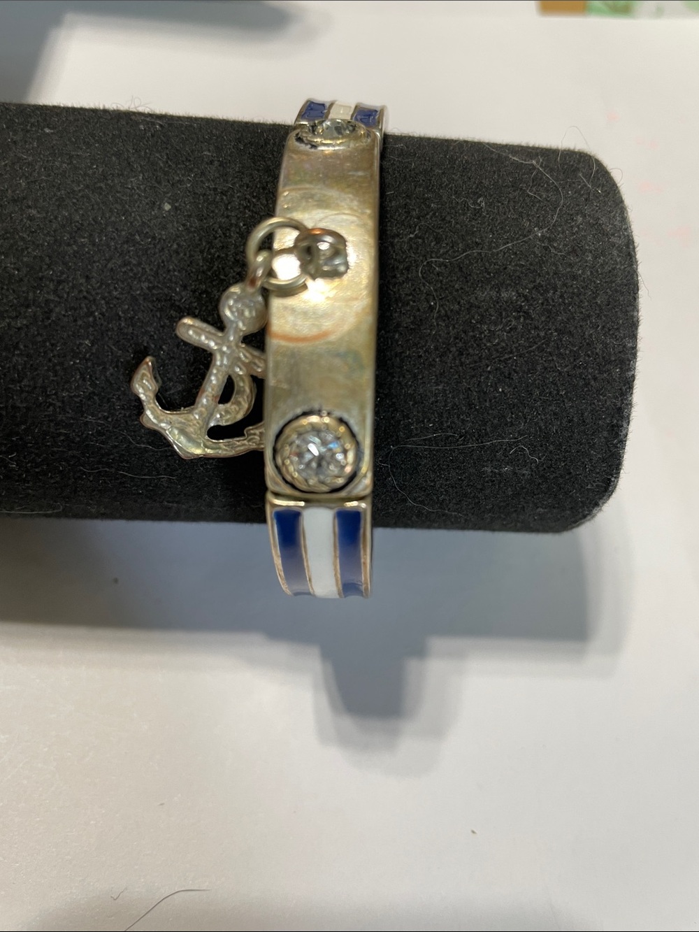 Summer/4th of July Nautical Anchor Charm Bangle Bracelet - Blue & White Enamel